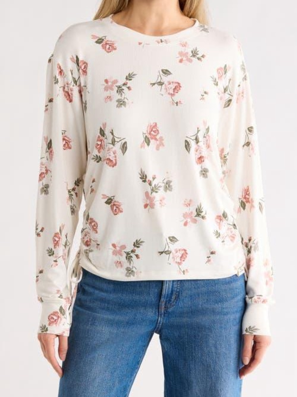 Lucky Brand Cream Floral Long Sleeve Pullover Sweater